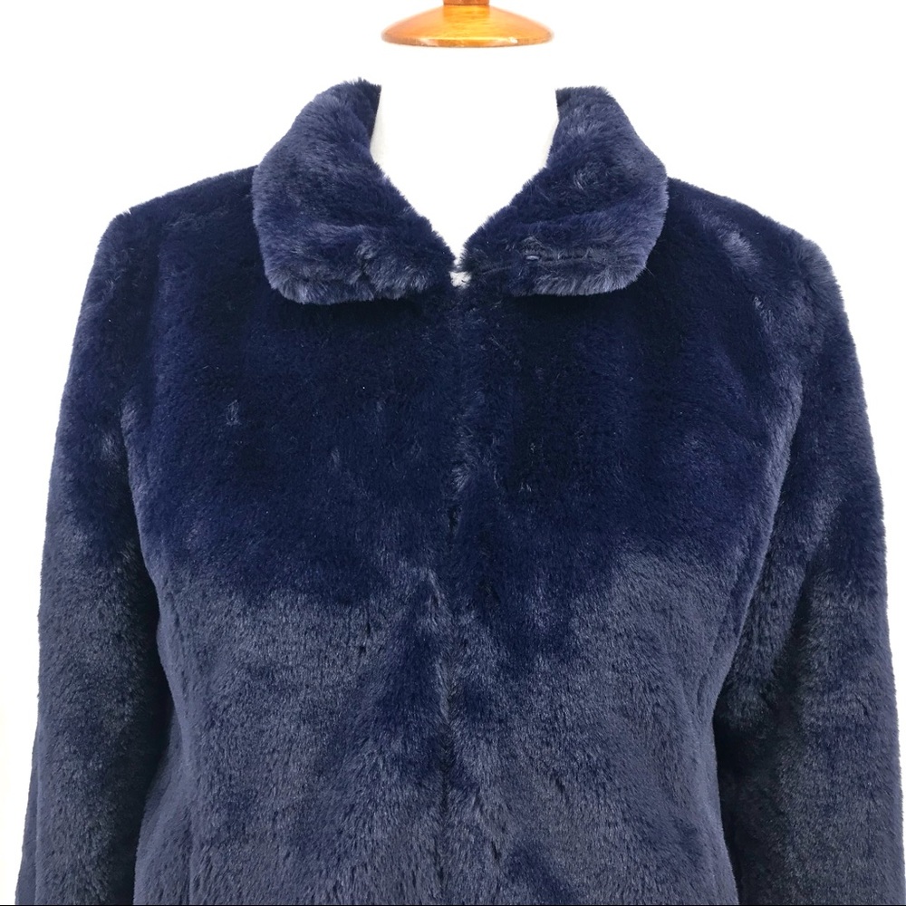 Maison Jules Navy Blue Reversible Faux Fur Long Sleeve Jacket Coat - Picture 2 of 16